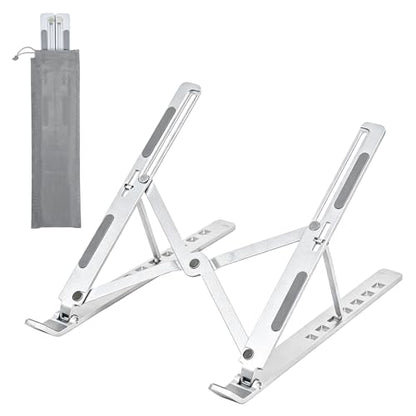 Marte Vanci Laptop Stand for Desk, Portable Computer Riser with 7 Adjustable Angles, Foldable Notebook Holder Ergonomic Ventilated Cooling Aluminum Computer Stand for Laptops Tablets up to 16” Silver - color: Silver