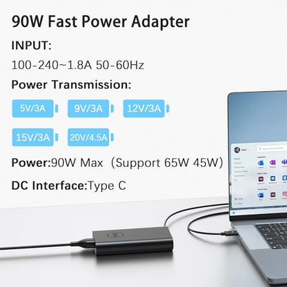 BAJ 90W USB C Laptop Charger Compatible with Dell XPS/Latitude/Precision | for Dell XPS 13 15 9360 9365 Latitude 3400 3500 5400 7420 7300 Precision 3540 Chromebook 3100 Power Cord