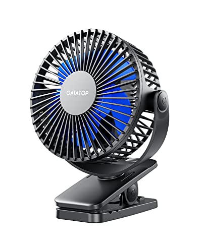 Gaiatop Portable Clip on Fan, Mini Personal Rechargeable Fan | Battery Operated, Small 3 Speed Quiet 360° Rotate, Cooling for Desk Table Home Office Stroller Camping Women Gifts Black Blue - color: black blue