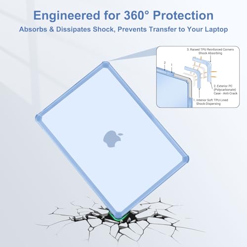 MOSISO Compatible with MacBook Air 13 inch Case M5 2026 M4 M3 M2 2025-2022 | A3449 A3240 A3113 A2681, 3 in 1 Kit Crack-Resistant Heavy Duty Protective Hard Shell Case Cover with TPU Bumper, Air Blue - color: Air Blue
