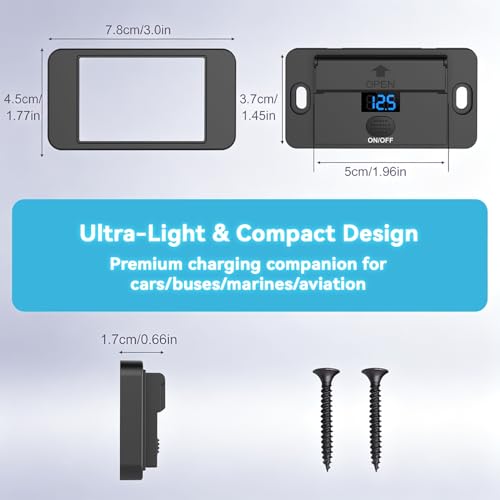 15W 5V USB Outlet Panel Wall Mount – Dual 15W PD & Dual QC3.0 Car USB Charger Socket, Waterproof ON/Off Switch, Surface Mount for RV, Boat, Truck, ATV & Marine(4 Interface)