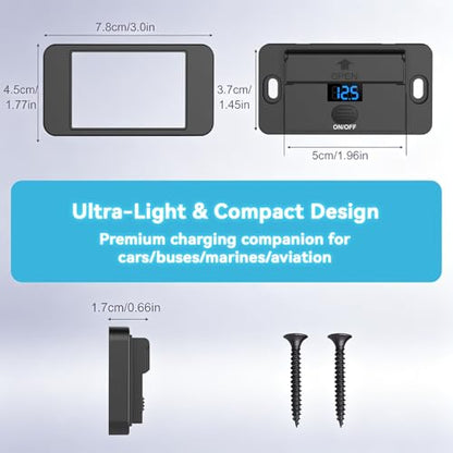 15W 5V USB Outlet Panel Wall Mount – Dual 15W PD & Dual QC3.0 Car USB Charger Socket, Waterproof ON/Off Switch, Surface Mount for RV, Boat, Truck, ATV & Marine(4 Interface)