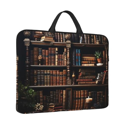 14 inch Laptop Sleeve with Handle Shockproof Laptop Bag Waterproof Computer Cover Bag Books on The Bookshelf Briefcase