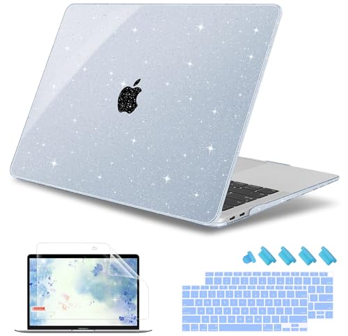 May Chen Compatible with MacBook Air 13 inch Case 2021 2020 2019 2018 Release Model: M1 A2337 A2179 A1932, Plastic Hard Shell Case for Ma Air 13 inch with Retina Display Fits Touch ID, Blue Glitter - color: Blue Glitter