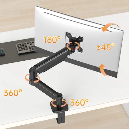 Single Monitor Mount for 17-32 Inch Screens, Gas Spring Monitor Arm Desk Mount with Full Motion Adjustment, Supports 4.4-19.8 lbs Monitors, VESA 75x75/100x100, C-Clamp & Grommet Base