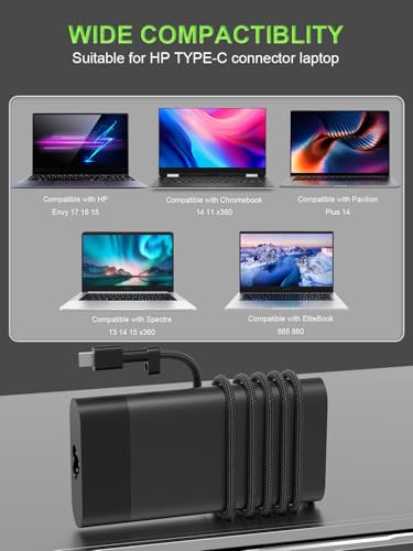Slim 90W USB C Power Adapter Charger Compatibile with HP Envy x360 2 in 1 & Spectre x360 & OmniBook & EliteBook & ProBook & Pavilion & ZBook Firefly G11 G10 G9 Laptop Charging Cord