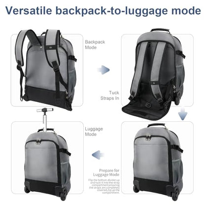 Backpack with wheels,rolling backpack with 2 Packing Cubes and compression bags,Laptop Compartment,Water Resistant Luggage suitcase,Air Travel,Weekend Trips (Grey) - color: Grey