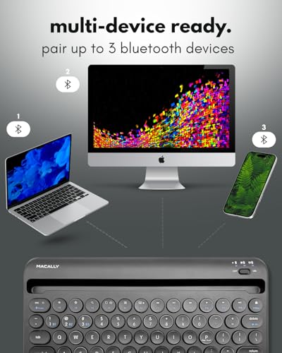 Macally Bluetooth Keyboard for Tablet | Wireless Keyboard for iPad mini/Air/Mini, iPhone (Multi-Device, Built-in Stand, Rechargeable) Easy to Use and Cute Portable - color: Black