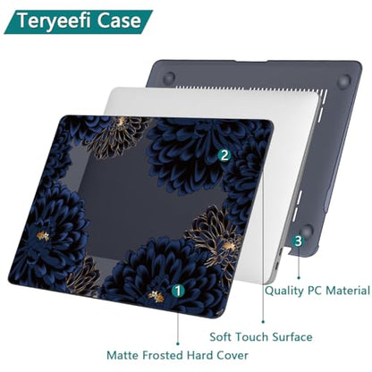 Teryeefi for MacBook Pro 13 inch Case Release 2016-2022, Fits Model A2338 A2251 A2289 A2159 A1989 A1708 A1706, Design Pattern Slim Cover+Keyboard Cover for 13 inch MacBook Pro M2 M1, Chrysanthemums - color: Blue Chrysanthemums