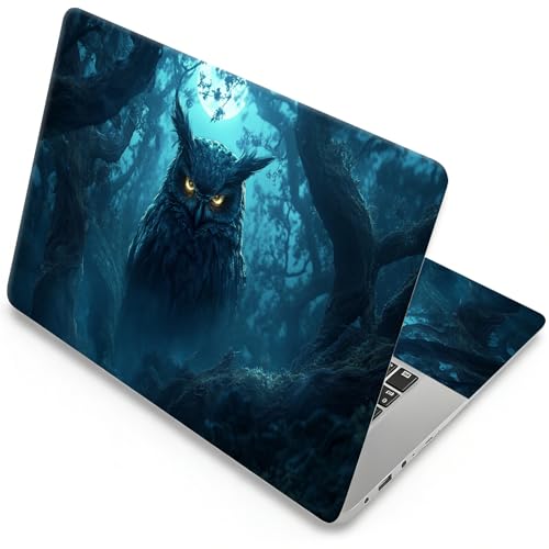 Universal Laptop Skin, DIY Cut-to-Fit Vinyl Cover Compatible with HP, Dell, Lenovo, Mac (13.3" to 15.6"), Anti-Scratch, No Residue & Bubble-Free Protective Decal Sticker, Dark Owl Glowing Eyes - color: Dark Owl Glowing Eyes