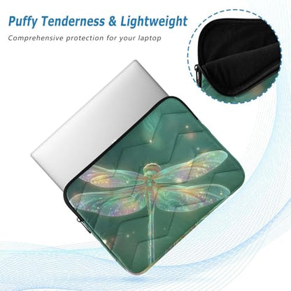 Green Dragonfly Laptop Sleeve 13 14 Inch Puffy Quilted Carrying Case Protective Computer Bag Waterproof Laptops Sleeve for Women Men - color: Green Dragonfly, size: Medium