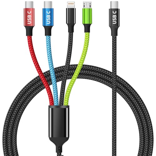 USB C Multi Charging Cable [1Pack 5FT], Dual Type-C Nylon 4 in 1 Charging Cable, Multi Chargers for All Devices with IP/Type C/Micro Port, Compatible with Most Cell Phones/Tablets and More - color: Red_Blue_Black_Green3, size: 1Pack 5FT