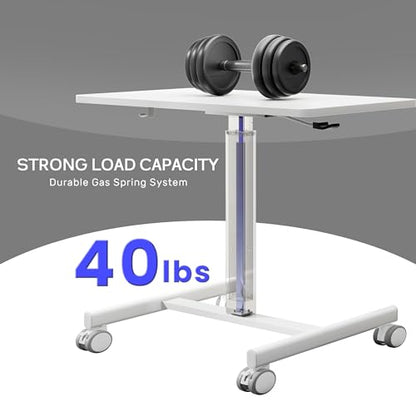 GallopFun Mobile Laptop Standing Desk Adjustable Height, Small Mobile Desk Workstation with Wheels, Portable Rolling Computer Desk Cart for Home Office Classroom (White)