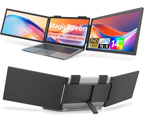 MAGICRAVEN Dual Laptop Screen Extender, 14" 1080P Portable Monitor, Type-C (No HDMI) Plug and Play for 13.3" - 16.1" Laptops, 270° Rotation Attachment Display for Windows/MacOS/Chrome Laptop Phone - size: 14" Dual