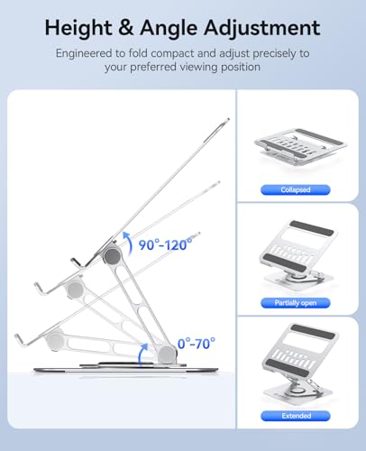 ORICO Adjustable Laptop Stand for Desk, 360° Rotating Base, Foldable Aluminum Alloy Computer Stand with Ventilated Design, Compatible with MacBook Neo/Air/Pro, Dell, XPS, HP up to 17'' - ST12, Silver - color: Silver