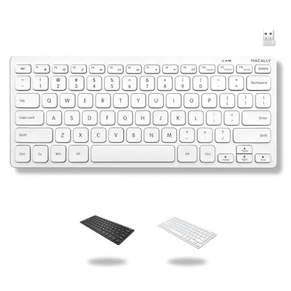 Macally Mini Compact Keyboard - Wireless Keyboards for Desktop PC, Surface, Chromebook, Notebook, Laptop Keyboard, Slim Key Board with 2.4G Wireless USB - Small Keyboard for Travel (White) - color: White
