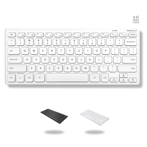 Macally Mini Compact Keyboard - Wireless Keyboards for Desktop PC, Surface, Chromebook, Notebook, Laptop Keyboard, Slim Key Board with 2.4G Wireless USB - Small Keyboard for Travel (White) - color: White
