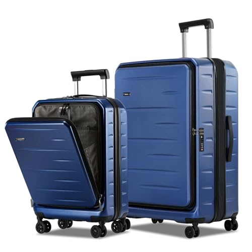 CENSIEN Expandable Luggage Sets, 20 Inch Carry On Luggage 28 Inch Suitcases | 20in Front Open Laptop Pocket Luggage,28in Top Open Trunk Suitcase,Lightweight ABS+PC Hardshell,YKK Zipper,Travel Bags,Blue - color: Navy Blue, size: 20/28 Inch EXT