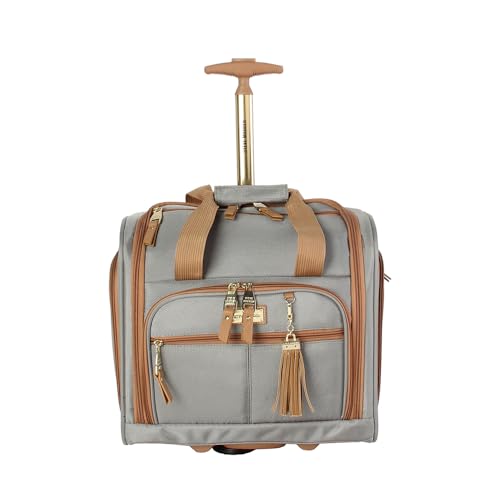 Steve Madden Designer 15 Inch Carry on Suitcase- Small Weekender Overnight Business Travel Luggage- Lightweight 2- Rolling Spinner Wheels Under Seat Bag for Women (Harlo Gray) - color: Harlo Gray