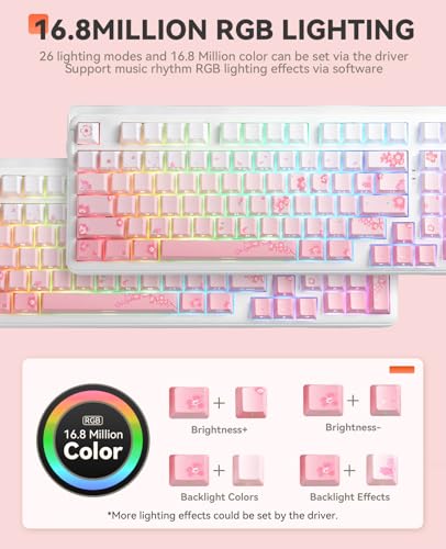 DAREU EK98pro Sakura Pink Wireless Mechanical Keyboard,Tri-Mode BT/2.4GHz/USB-C Creamy Gaming Keyboard with Number Pad,Gasket Structure,Hot Swappable Custom,RGB Backlit for Win/Mac - color: Sakura Pink-D