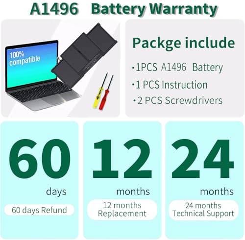 A1405 A1466 Laptop Battery for MacBook Air 13 inch A1466(Mid 2012, Mid 2013, Early 2014, Early 2015, 2017) A1369(Late 2010, Mid 2011 Version) fits A1496 A1377 [EMC :2925, 2469, 2559, 2392, 2632, 3178] - size: 11.5*5.27*0.25inch