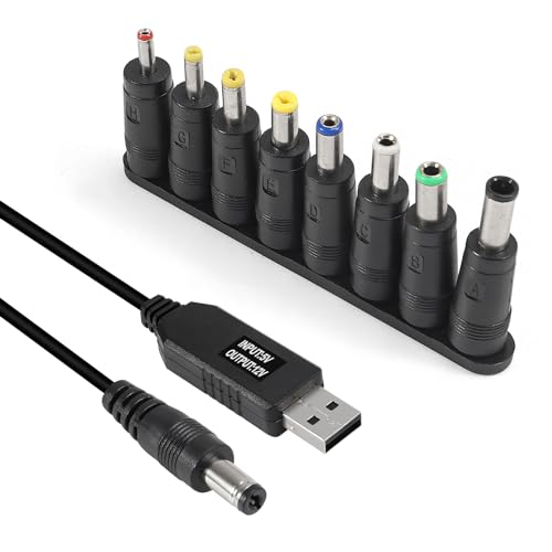 AITRIP USB to DC Power Cable 5V to 12V Boost Converter 8 Interchangeable Plug Connectors Adapters for Router, Mini Fan and Speaker（8-in-1） - color: 8-in-1