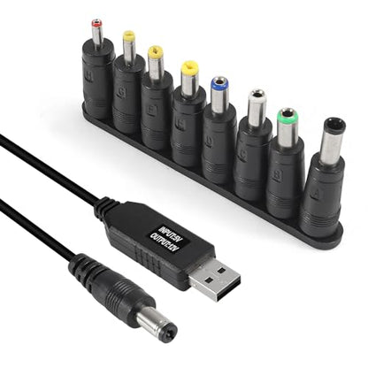 AITRIP USB to DC Power Cable 5V to 12V Boost Converter 8 Interchangeable Plug Connectors Adapters for Router, Mini Fan and Speaker（8-in-1） - color: 8-in-1