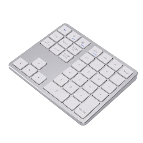 Numeric Keypad, 35 Keys, Rechargeable, Slim (White) | Calculator, Insert, PgDn Keys, Bluetooth 5.0 2.4GHz, 3H Fast Charge, Portable 5.7x4.7", Quiet Typing, for PC Tablet Phone - color: White