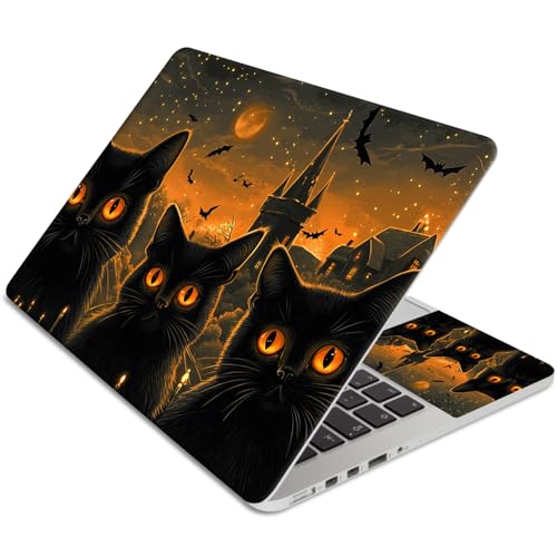 15.6 Inch Laptop Skin Sticker, Reusable Vinyl Cover Protector with 2 Wrist Pad Skins, Removable Waterproof Scratch-Resistant for 12-15.6 Inch Laptop Notebook,Three Black Cats - color: Three Black Cats