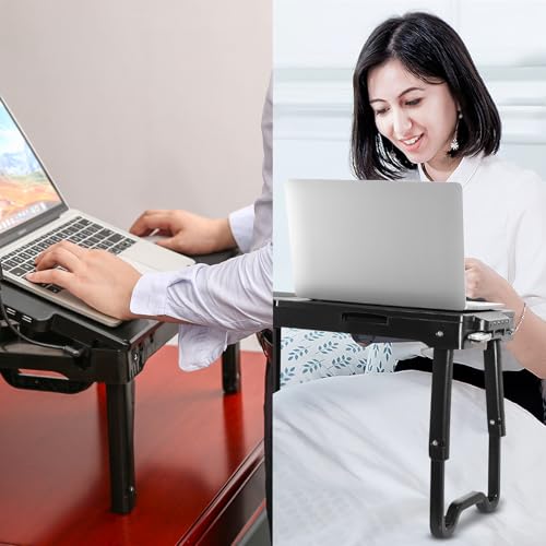 Foldable Laptop Table with Cooling Fan, LED Light, 4 x USB Ports, Mouse Pad & Storage Groove for Laptop Use in Home Office - color: Black