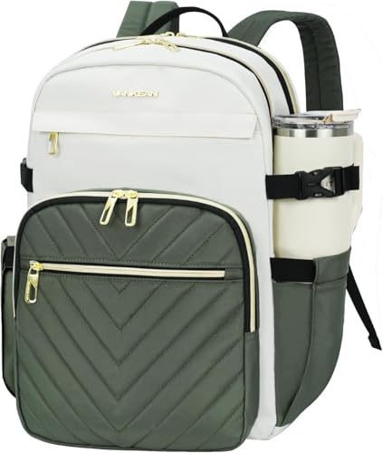 VANKEAN Laptop Backpack for Women (Beige-Army Green, 18 Inch) - color: Beige-army Green, size: 18 Inch