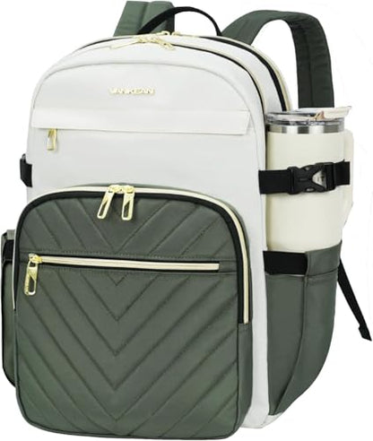 VANKEAN Laptop Backpack for Women (Beige-Army Green, 17.3 Inch) - color: Beige-army Green, size: 17.3 Inch
