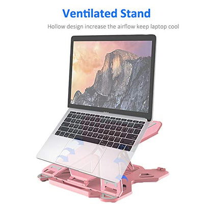 Ergonomic Adjustable Laptop Stand Riser, Portable Notebook Holder Mount for MacBook, Dell, Thinkpad & More 10-15.6" - Pink
