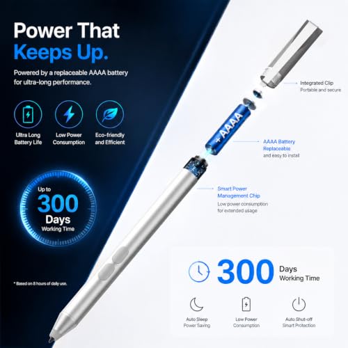 tesha Active Pen for ASUS ZenBook Vivobook, No Pairing, 2500Hr Battery | For ASUS ProArt ROG Flow ExpertBook, Palm Rejection, 1024 Pressure, Dual Buttons, Replaces SA201H SA203H for Students Doers - color: Silver