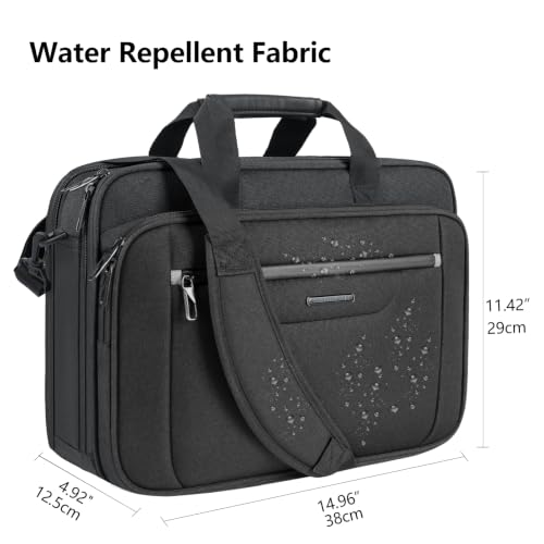 VANKEAN Laptop Briefcase Fits 15.6"-16" Laptop Slim Expandable Shoulder Bag | Multi Functional Compartment,Padded Shoulder Strap,Convenient Luggage Strap,Water-Repellent Fabric,Padded Laptop Compartment - color: Black-grey, size: 15.6"