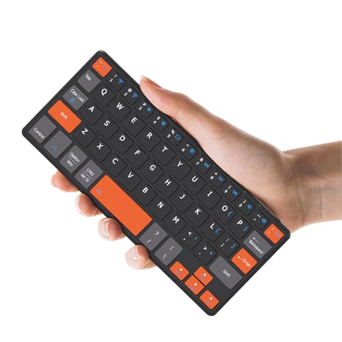 Universal Wireless Keyboards Portable Mini Keyboard with Any-Angle Stand | Dual-Device Computer Keyboard Rechargeable Travel Bluetooth Keyboard for iPad/iPhone/Tablet/Laptop&Android/Window/iOS,Orange - color: Orange
