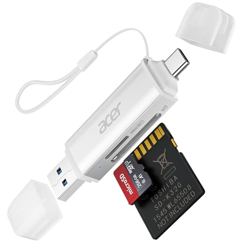 acer SD Card Reader USB C, Dual Slots USB 3.0 Type C to Micro SD Card Adapter, Memory Card Reader for MicroSD, SDHC, SDXC, Compatible with Laptop, PC, iPhone16/15, MacBook, iPad Pro, Android-Silver - color: Silver