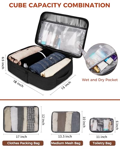 Vancropak 40L Travel Backpack for Men, Flight Approved Carry on Backpack | 17.3" Laptop Backpack, Expandable Weekender Bag with 3 Packing Cubes, Shoe Compartment, Large Anti-Theft Luggage Daypack - color: Dark Black Brown