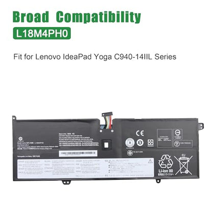 L18M4PH0 Laptop Battery Replacement for Lenovo IdeaPad Yoga C940-14IIL Series Notebook 5B10T11585 5B10W67374 L18C4PH0 5B10W67180 5B10T11586 Black 7.68V 60Wh 7820mAh - size: 11.2*4.3*1.0inch L18M4PH0