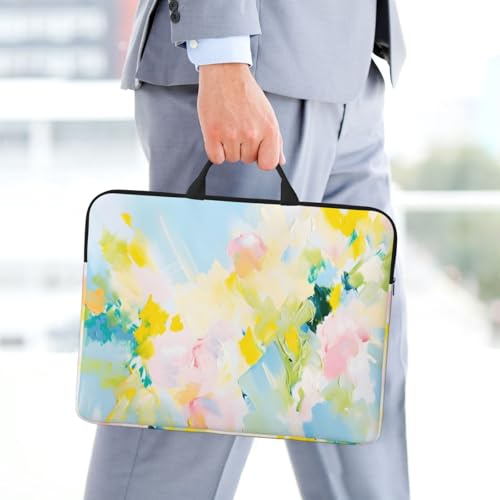 Pink and Yellow Paint Graffiti 14 Inch Laptop Sleeve Case，Handheld Waterproof/Shockproof Computer Carrying Bag Suitable for Daily Travel/Tourism/Business Trips, etc - color: Pink And Yellow Paint Graffiti