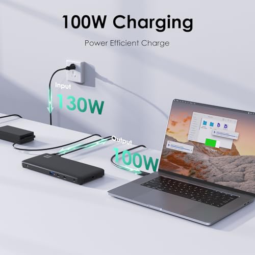 Laptop Docking Station, 12-in-1 USB-C Docking Station, Triple Display with 2xHDMI and 1xDP, 10 Gbps USB-C and 5 Gbps USB-A Data, Ethernet, Audio, 100W Charging for Dell, HP, Lenovo and More - size: 1×DP + 2×HDMI