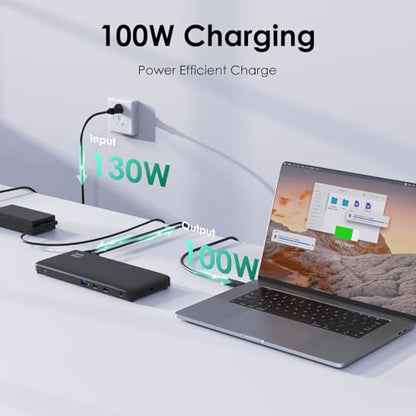 Laptop Docking Station, 12-in-1 USB-C Docking Station, Triple Display with 2xHDMI and 1xDP, 10 Gbps USB-C and 5 Gbps USB-A Data, Ethernet, Audio, 100W Charging for Dell, HP, Lenovo and More - size: 1×DP + 2×HDMI