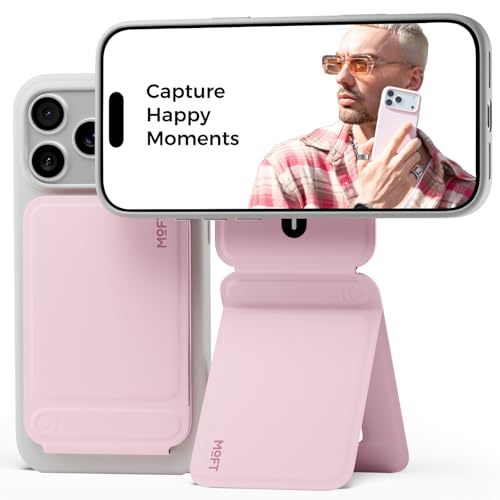 MOFT Phone Tripod Stand, Portable Selfie Stick for iPhone, Mulit-Angle | Pocket Size | Strong Magnets l MOVAS Leather | Magsafe Compatible | Easy to Charge | Stylish |For Content Creators - color: Light Pink, size: Without Card Slot