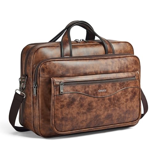Shrrie Leather Laptop Bag Fits 17 to 17.3 Inch for Men and Women,Vintage Business Briefcase Laptop Messenger Work,Travel - color: Brown
