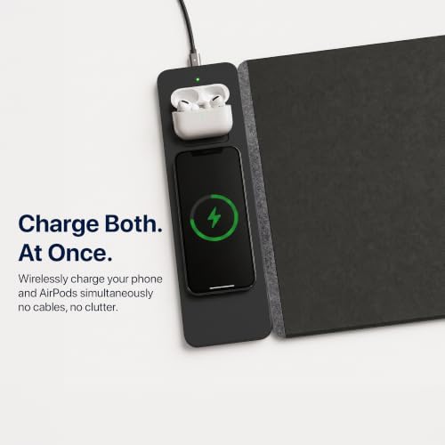 Wireless Charging Desk Mat, Detachable MagSafe & Qi Mouse Pad with Hidden Storage Pocket, 4-in-1 Charges iPhone, Android, AirPods & Wireless Earbuds, Vegan Leather, XL 30.7"x14.6" (Grey) - color: Gray