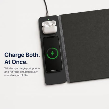Wireless Charging Desk Mat, Detachable MagSafe & Qi Mouse Pad with Hidden Storage Pocket, 4-in-1 Charges iPhone, Android, AirPods & Wireless Earbuds, Vegan Leather, XL 30.7"x14.6" (Grey) - color: Gray