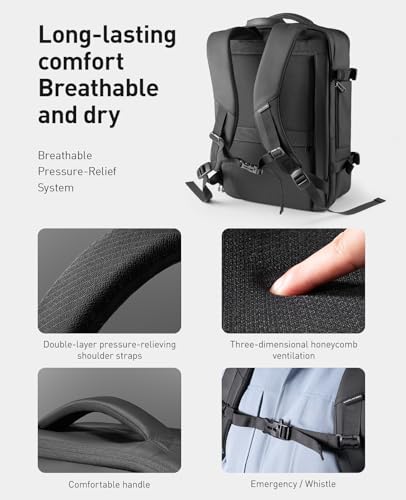 Muzee MARK RYDEN Expandable Travel Backpack 42L, TSA-Approved Anti-Theft Backpack with USB Charging Port, Business Laptop Backpack for Men Fits 17-inch Laptop, Water-Resistant Carry-on Luggage
