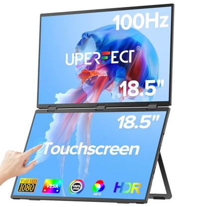 UPERFECT Delta 18.5" 100Hz Touchscreen Dual Portable Monitor, Laptop Screen Extender Stacked Triple Folding Monitor with Stand & VESA for Laptop PC Phone Game Console (No Driver Needed) - size: 18.5