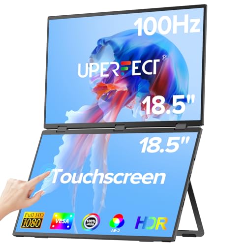 UPERFECT Delta 18.5" 100Hz Touchscreen Dual Portable Monitor, Laptop Screen Extender Stacked Triple Folding Monitor with Stand & VESA for Laptop PC Phone Game Console (No Driver Needed) - size: 18.5
