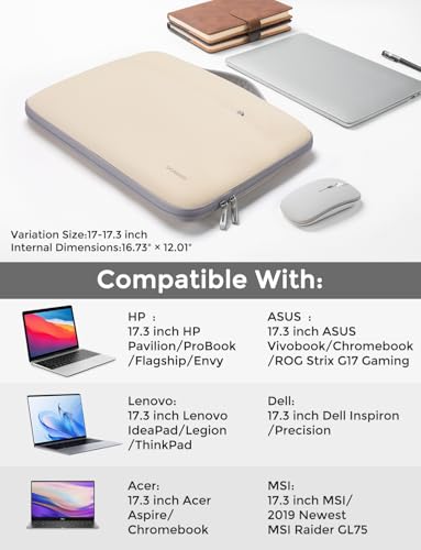 DOMISO 17 inch Laptop Sleeve Protective Case Cover Compatible with 17-17.3 inch HP Dell ASUS Lenovo Chromebook,Waterproof Computer Cases Bag with Handle,Beige - color: Beige, size: 17"